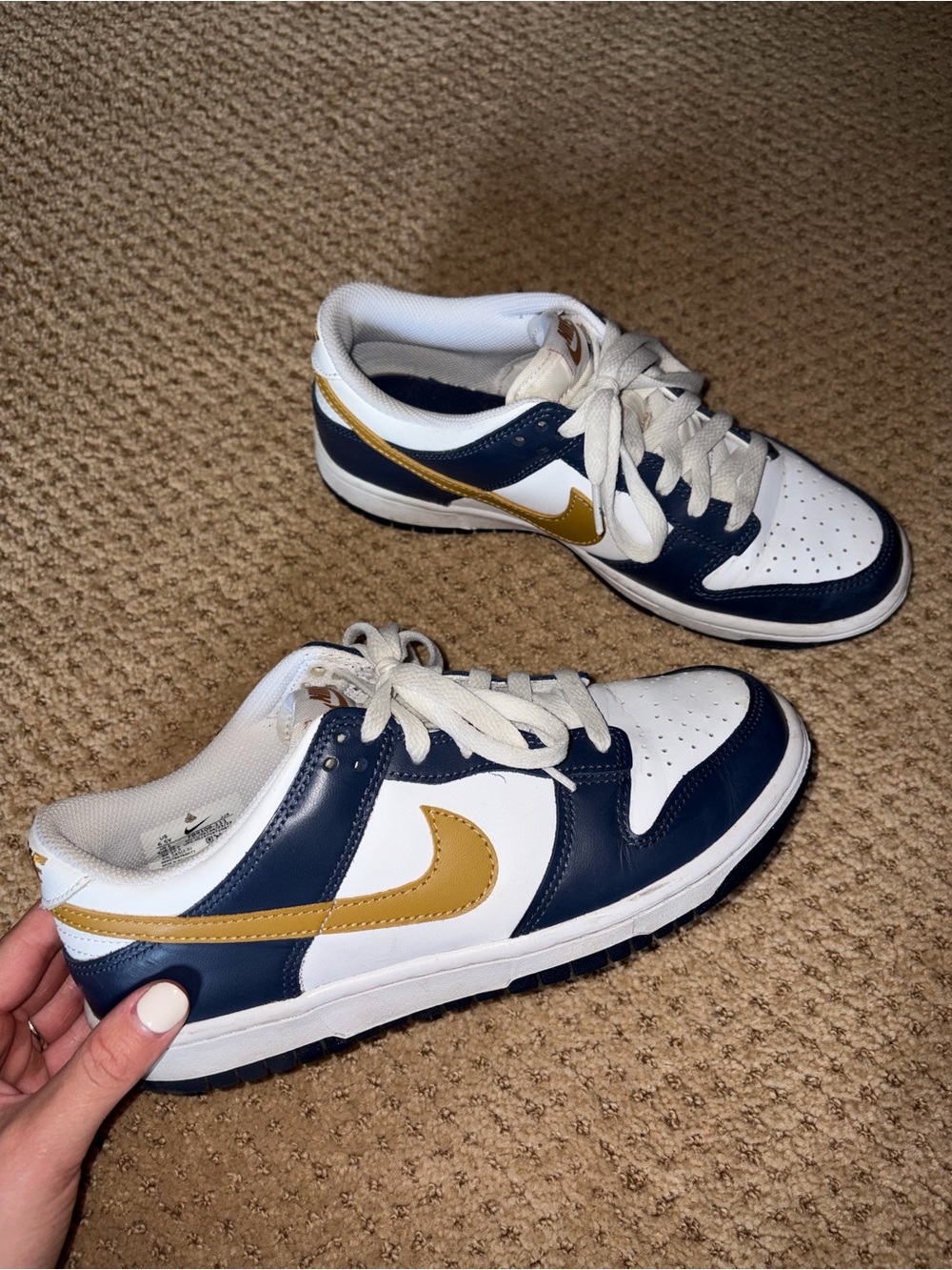 Nike Low-Top Sneakers in White, Navy & Gold Size 8